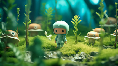 the zweifel, a whimsical swiss pastry, is beautifully captured in a studio ghibli-inspired illustration, featuring a smooth rubber material texture, set against a bright baby cyan background, with a tilt shift photography effect and subtle ambient occlusion, evoking a sense of wonder and nostalgia. ai generatedの素材