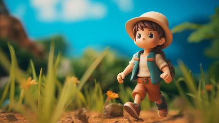 the hardy spur, reminiscent of studio ghibli's whimsical style, sits proudly against a bright baby cyan backdrop, its smooth rubber material glistening with subtle ambient occlusion, while the tilt-shift photography effect adds a touch of miniature wonder to this charming, dreamlike scene. ai generatedの素材
