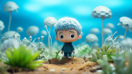 the hardy spur, reminiscent of studio ghibli's whimsical style, stands out against a bright baby cyan background, its smooth rubber material glistening with subtle ambient occlusion, while the tilt shift photography effect adds a touch of miniature wonder to this fantastical, dreamlike scene, evoking a sense of nostalgia and curiosity. ai generatedの素材