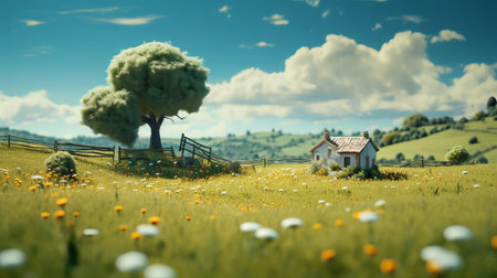 the shropshire, a breed of sheep, is beautifully depicted in a whimsical studio ghibli-inspired illustration, featuring a smooth rubber-like texture, set against a bright baby cyan background that pops with a tilt-shift photography effect and subtle ambient occlusion, evoking a sense of wonder and fantasy. ai generatedの素材