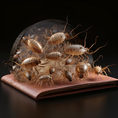 this book louse, also known as liposcelis divinatorius, is magnificently displayed on a transparent background in stunning 3d realism, showcasing its tiny, elongated body and delicate legs, highlighting its role as a common pest in libraries and archives, feeding on book bindings and paper. ai generatedの素材