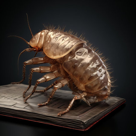 this book louse, a common household pest, is magnificently captured on a transparent background in stunning 3d realism, showcasing its tiny body, delicate legs, and antennae, highlighting the intricate details of this tiny insect often found in dusty old books and papers. ai generatedの素材