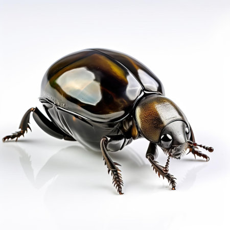 the dung beetle, a fascinating insect species, is showcased in stunning 3d realism on a transparent background, highlighting its unique oval-shaped body, shiny exoskeleton, and distinctive horn-like protrusions, providing an up-close look at this remarkable scarab beetle's intricate details and textures. ai generatedの素材