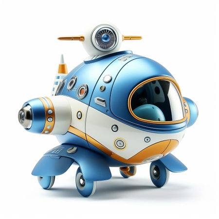 the spacecraft, designed in a toy style, sits proudly on a white isolated background, showcasing its vibrant colors and intricate details, evoking a sense of adventure and exploration, perfect for space enthusiasts and fans of futuristic technology and astronomy. ai generatedの素材