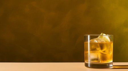 the whiskey sour's intricately patterned surface is showcased in this stunning top view, set against a rich olive background, providing ample empty copy space for creative text or design elements, perfect for cocktail enthusiasts, mixologists, and food bloggers to highlight this classic drink's unique charm. ai generatedの素材