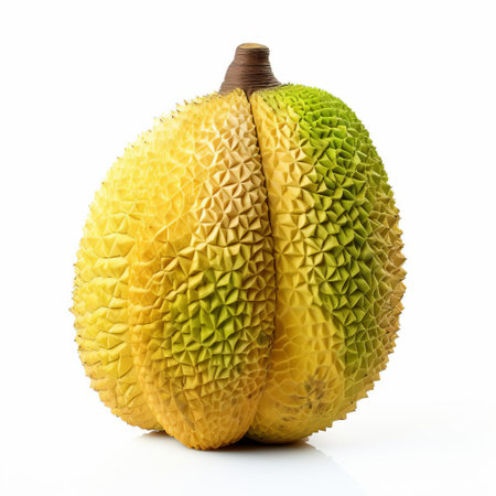 the handmade wood breadfruit, meticulously crafted to perfection, sits elegantly on a pristine white background, showcasing its full body in all its glory, highlighting the intricate details and textures of this exotic tropical fruit, often used in caribbean and southeast asian cuisine. ai generatedの素材