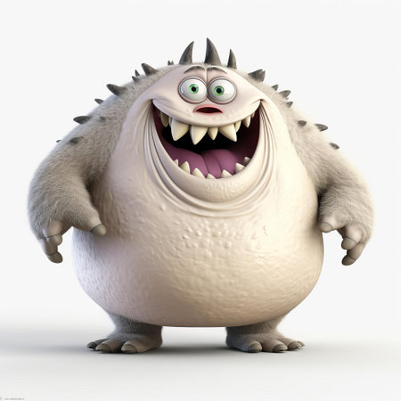 the 3d fat monster, depicted in a full-body pose, stands out against a crisp white isolated background, showcasing its vibrant colors and intricate details, perfect for use in fantasy and fiction designs, illustrations, and digital art projects, highlighting obesity and body positivity themes. ai generatedの素材