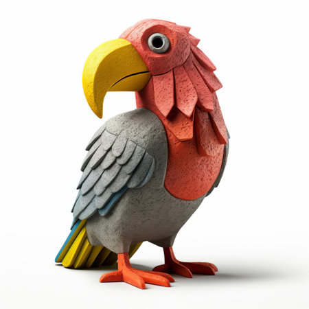 this vibrant parrot figurine, reminiscent of evgeni gordiets' and clemens ascher's inventive character designs, showcases a unique blend of concrete and spiky mounds, capturing the essence of didier lourenco's style, standing proudly in a full-body pose on a crisp white isolated background, inviting a closer look. ai generatedの素材