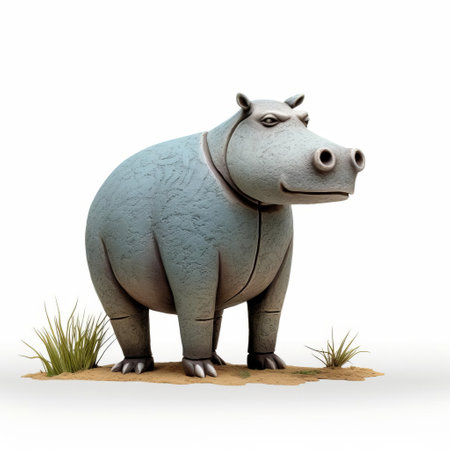 this hippopotamus figurine, reminiscent of evgeni gordiets and clemens ascher's inventive character designs, features spiky mounds and concrete textures, showcasing a unique blend of artistic styles, captured in a close-up shot on a white isolated background, highlighting its full body details. ai generatedの素材
