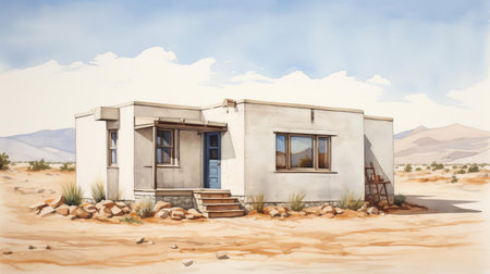 this charming colonial architecture-inspired tiny home sketch showcases a luxurious abode with a petite desert landscape and a small window adjacent to it, blending rustic simplicity with modern elegance, perfect for those seeking a cozy retreat in a compact space. ai generatedの素材