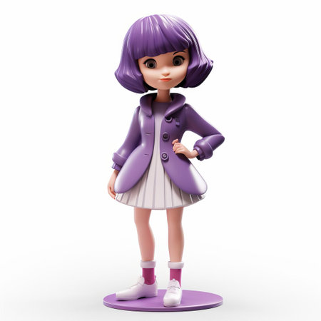 violet, a vibrant cartoon character, is showcased in this stunning 3d render against a crisp white background, flaunting her short hair and full body, perfect for illustrations, animations, and digital designs, ideal for visual artists and graphic designers seeking playful and youthful inspirations. ai generatedの素材