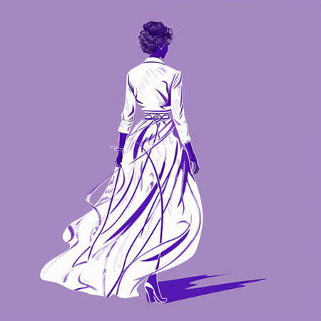 the woman, elegantly posed in a flowing white gown, is brought to life through a stunning digitally drawn portrait inspired by the iconic style of cecil beaton and henri matisse, featuring expressive lines and delicate fine-tip pen details, set against a soft lilac backdrop, presented in breathtaking 32k super-resolution uhd quality. ai generatedの素材