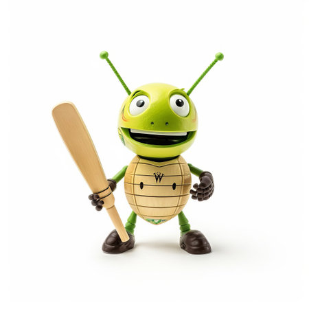 cricket toy model, designed for little children's play, features a simplistic low-fi ar 1:1 full-body design, showcased on a clean white isolated background, perfect for kids' imaginative play and educational activities, promoting learning and fun with this adorable insect friend. ai generatedの素材