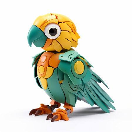 this adorable toy parrot model is designed for little children to play and learn with, featuring a simplistic style and low-fi ar 1:1 scale, showcasing its full body on a clean white isolated background, perfect for kids' imaginative play and educational activities. ai generatedの素材