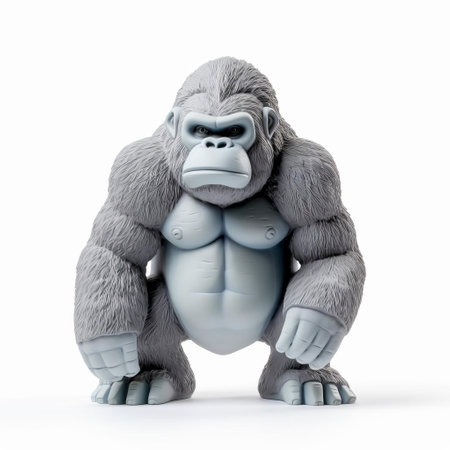 this adorable toy gorilla model is designed for little children to play and learn with, featuring a simplistic low-fi ar 1:1 full-body design on a clean white isolated background, perfect for kids' imaginative adventures and educational activities, encouraging creative play and developmental growth. ai generatedの素材