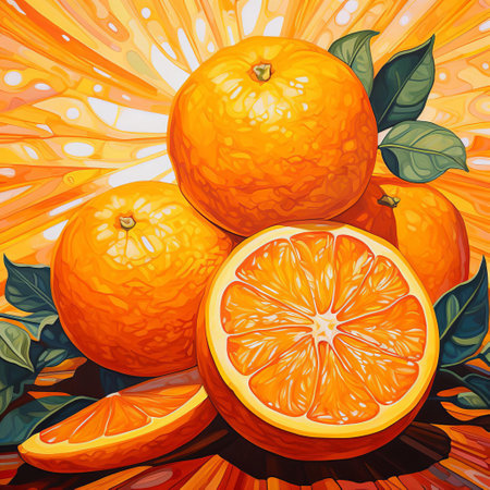 the vibrant orange painting, reminiscent of fauvist masters, bursts with energy against a warm orange background, blending entertainment-based patterns with accurate topography and innovative use of fabric, creating a multilayered, visually striking piece that celebrates the beauty of orange hues. ai generatedの素材