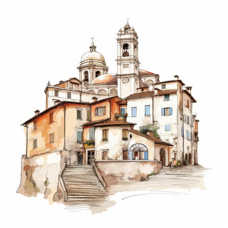 italy's iconic architecture is beautifully captured in this hand-drawn illustration, showcasing intricate details and vibrant colors, isolated on a white background without shadows, perfect for use in travel brochures, cultural designs, and educational materials highlighting italian heritage and renaissance style. ai generatedの素材