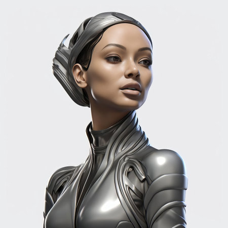 the woman, meticulously crafted in zbrush, exudes elegance and beauty, showcasing intricate details and textures, set against a pristine white background, accentuated by dynamic lighting that highlights her striking features, creating a truly lifelike and captivating visual experience. ai generatedの素材
