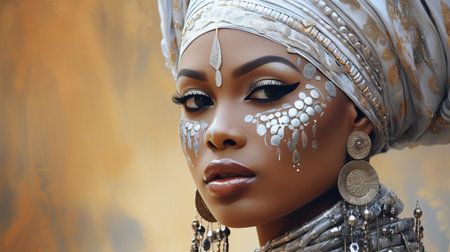 this stunning portrait of nicki minaj is a masterpiece of impressionist art, set against a backdrop of muted silver hues that evoke a sense of luxury and sophistication, while the subtle, detailed brushstrokes in shades of silver bring the rapper's vibrant personality to life in a kenya-inspired artistic fusion. ai generatedの素材