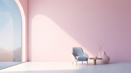 the fresco, adorned with soft pastel colors, exudes a calming ambiance, perfectly capturing the essence of modern interior design, where simplicity and minimalism reign supreme, creating a peaceful retreat that invites relaxation and serenity. ai generatedの素材