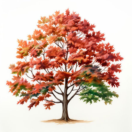 the maple tree illustration stands out against a crisp white background, showcasing its vibrant emerald and brown hues in stunning detail, perfect for use as a spectacular backdrop in art projects, ceramic designs, or typography, with a high-resolution 300 dpi uhd image and no watermark or text to distract from its beauty. ai generatedの素材