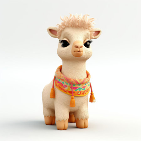 the llama, with its soft fur and endearing expression, is beautifully captured in this 3d clay render, set against a clean white background, showcasing the intricate details of its woolly coat and gentle gaze, perfect for animal lovers and fans of whimsical digital art. ai generatedの素材