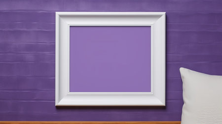 the white frame sits elegantly on a rich purple background, creating a stunning visual contrast in this modern mockup design, perfect for showcasing artwork, photography, or graphic designs, and adding a touch of sophistication to any digital project or presentation. ai generatedの素材