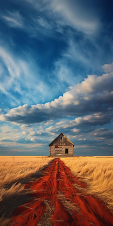 the prairie landscape stretches far and wide, showcasing a serene and picturesque scene of rolling hills, tall grasses, and vibrant wildflowers swaying gently in the breeze, creating a sense of tranquility and connection with nature's beauty and simplicity. ai generatedの素材