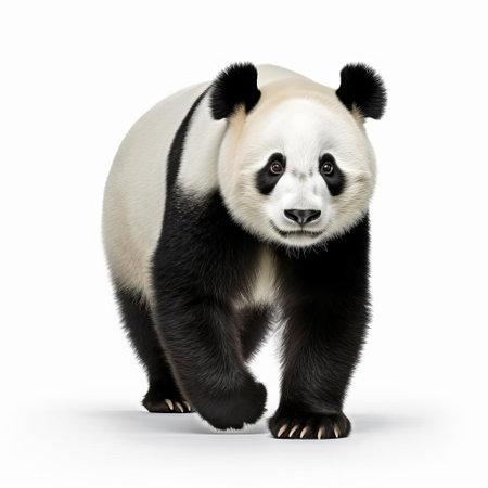 the adorable panda bear, with its distinct black and white fur, sits serenely against a pristine white background, showcasing its gentle nature and majestic beauty, highlighting the importance of conservation efforts to protect these endangered species in their natural habitats. ai generatedの素材
