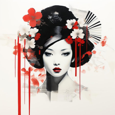 the cherry blossom tree stands majestically against a serene white background, its delicate pink petals and intricate branches showcasing the essence of japonism, a style that embodies the beauty of japanese art and culture, evoking feelings of tranquility and simplicity. ai generatedの素材