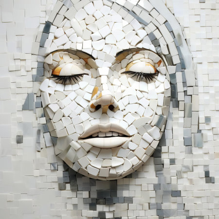 the mosaic, a vibrant and intricate piece of art, is beautifully showcased against a clean white background, highlighting its stunning colors and patterns, perfect for home decor, interior design, and architectural inspiration, evoking a sense of elegance and sophistication. ai generatedの素材