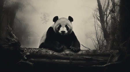 the panda, a captivating film still by renowned german photographer karl blossfeldt, showcases the intricate details of a botanical specimen, highlighting the organic forms and textures of the plant world, evoking a sense of wonder and awe in the realm of botanical photography and natural history. ai generatedの素材