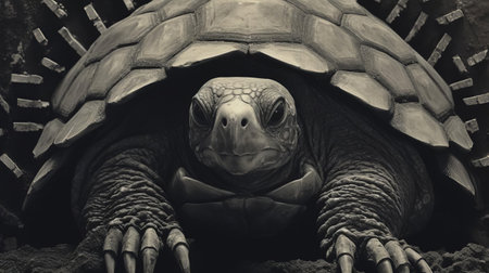 the turtle, a mesmerizing botanical photograph by karl blossfeldt, showcases the intricate details of a leaf's veins, resembling the shell of a turtle, highlighting the artist's unique perspective on nature's beauty and the intersection of art and science in his work. ai generatedの素材