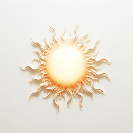 the sun shines brightly in this simplistic yet striking photo, set against a clean white background that allows its vibrant rays to take center stage, evoking feelings of warmth and serenity, perfect for nature lovers and photography enthusiasts alike. ai generatedの素材