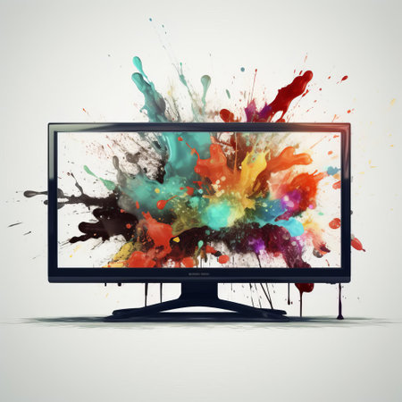 the tv stands alone against a simplistic white background, showcasing its sleek design and modern features in a clean and minimalist setting, perfect for a living room or home entertainment space, highlighting the beauty of simplicity in technology. ai generatedの素材