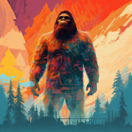 the futuristic humanoid, reminiscent of mythical bigfoot, stands tall amidst a minimalist backdrop, its sleek, modern design blending seamlessly with the surrounding simplicity, evoking a sense of otherworldly presence in this captivating sci-fi inspired visual representation of a futuristic world. ai generatedの素材