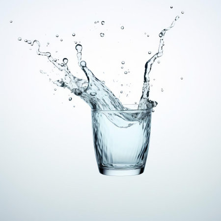 water droplets glisten on a simplistic white background in this serene photo, showcasing the beauty of nature's element in its purest form, highlighting the intricate details of each droplet's shape and texture, creating a sense of calmness and tranquility. ai generatedの素材