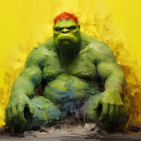 the ogre humanoid, depicted in a dreamy impressionism style, exudes a sense of mystique and fantasy, blending mythical creature features with human-like qualities, set against a soft, minimalist background that evokes a sense of wonder and enchantment in this captivating digital art piece. ai generatedの素材