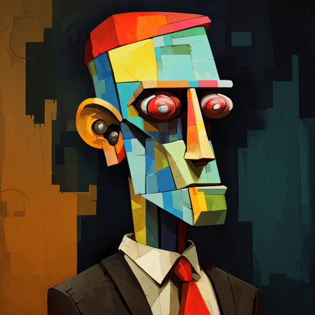 the cubism-inspired humanoid figure, with a minimalist approach, stands eerily still, evoking a sense of undead presence, reminiscent of a zombie, its fragmented features and monochromatic tones blending into a hauntingly beautiful artwork that explores the intersection of modern art and the macabre. ai generatedの素材