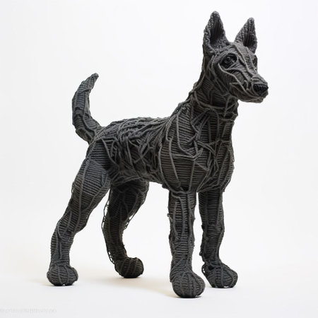 the knitted kelpie, a mythical scottish water horse, is beautifully captured in this full-body photograph against a crisp white background, showcasing its intricately knitted details and textured fur, perfect for fans of scottish folklore and knitting enthusiasts alike. ai generatedの素材