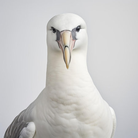 the albatross, a majestic seabird with impressive wingspan, is beautifully captured against a pristine white background, showcasing its striking plumage and elegant features, evoking a sense of freedom and serenity, perfect for nature enthusiasts and bird lovers alike. ai generatedの素材