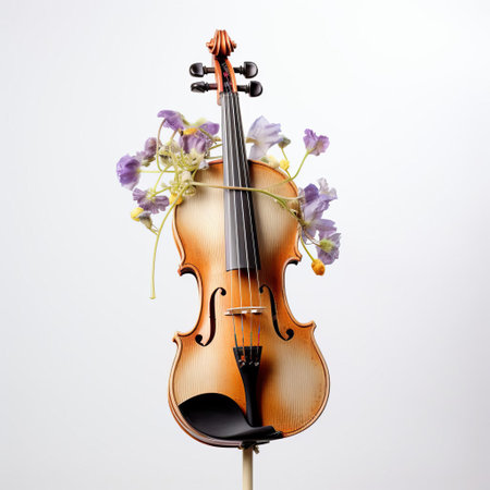 the delicate viola flower is beautifully showcased against a crisp white background, its intricate purple petals and yellow center taking center stage, perfect for nature lovers, botanical enthusiasts, and photography aficionados seeking elegant floral arrangements and still life compositions. ai generatedの素材