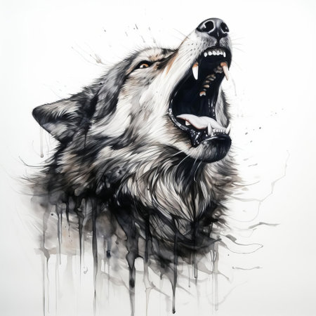 wolf, majestic and powerful, lets out a haunting howl in a serene white background, showcasing its wild beauty and primitive instincts, evoking feelings of freedom and wilderness, perfect for nature lovers and wildlife enthusiasts. ai generatedの素材