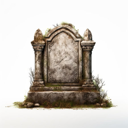 this victorian-era headstone, characterized by its weathered appearance and intricate carvings, exudes a sense of nostalgia and reverence, surrounded by lush foliage that adds an air of elegance and sophistication, evoking feelings of remembrance and respect for the past. ai generatedの素材