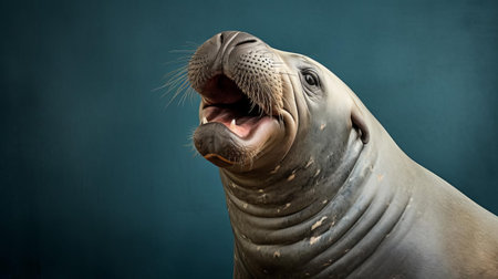 the elephant seal, a majestic marine mammal, poses elegantly against a minimalist background, showcasing its sleek grey fur and large flippers, highlighting the beauty of wildlife photography and the importance of conservation in protecting these incredible creatures and their ocean habitats. ai generatedの素材