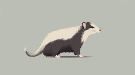 the opossum stands out against a minimalist background, its grey and white fur a striking contrast to the simple, monochromatic surroundings, showcasing the unique characteristics of this north american marsupial in a clean and uncluttered composition, perfect for wildlife enthusiasts and nature lovers. ai generatedの素材