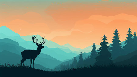 caribou stands majestically against a serene minimalist background, its rustic brown fur and impressive antlers contrasting beautifully with the soft, muted tones of the surrounding landscape, evoking a sense of wilderness and tranquility in this stunning wildlife photography. ai generatedの素材