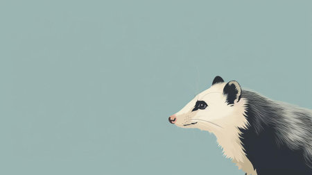 the opossum, with its prehensile tail and pointed snout, stands out against a clean and simple minimalist background, showcasing its unique features and allowing its natural beauty to shine, perfect for wildlife enthusiasts and nature lovers who appreciate the beauty of the wild. ai generatedの素材