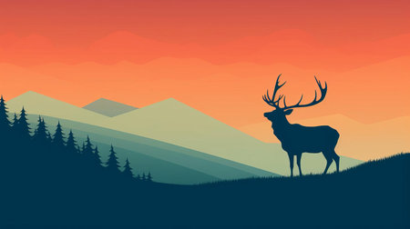 caribou stands majestically against a serene minimalist background, its rustic brown fur and impressive antlers a striking contrast to the simple, snowy landscape, evoking a sense of wilderness and tranquility in this arctic winter scene, perfect for nature lovers and photography enthusiasts. ai generatedの素材