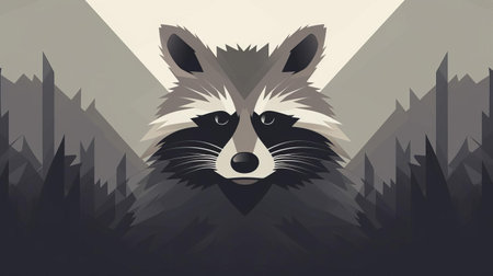 raccoon sits calmly in front of a clean minimalist background, showcasing its distinctive black and white fur, cute facial features, and dexterous hands, creating a serene and peaceful atmosphere, perfect for nature lovers and wildlife enthusiasts seeking simplicity and elegance. ai generatedの素材